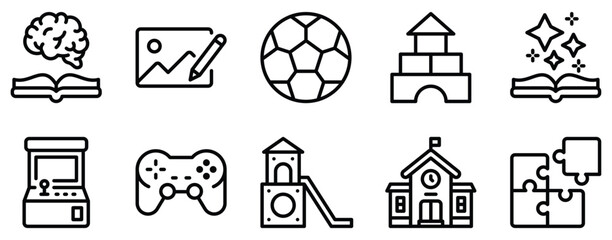 Kids Activities Icon Set Playful Line Style Collection for Fun and Learning