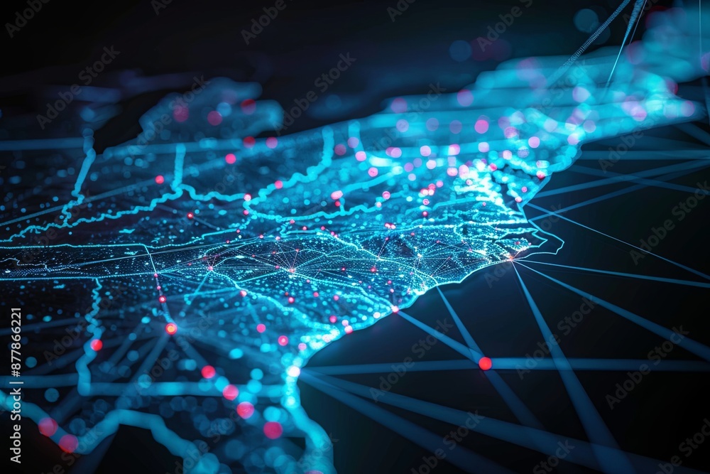 Poster digital map of california us network connection created with generative ai