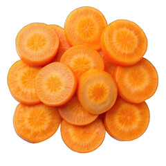 Macro carrot slices top view isolated on transparent background