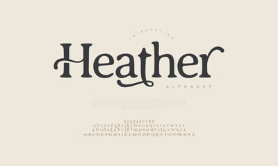 Heather premium luxury elegant alphabet letters and numbers. Vintage wedding typography classic serif font decorative vintage retro. creative vector illustration
