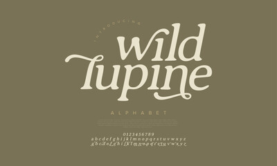 Wildlupine premium luxury elegant alphabet letters and numbers. Vintage wedding typography classic serif font decorative vintage retro. creative vector illustration