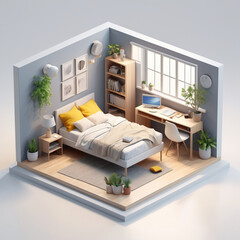 3D photo isometric diorama home room isolated on white background