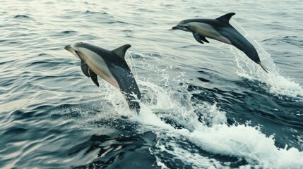 Naklejka premium A pair of dolphins jumping out of the water together