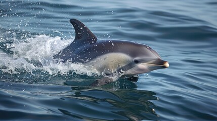Fototapeta premium A playful dolphin swimming near the shore