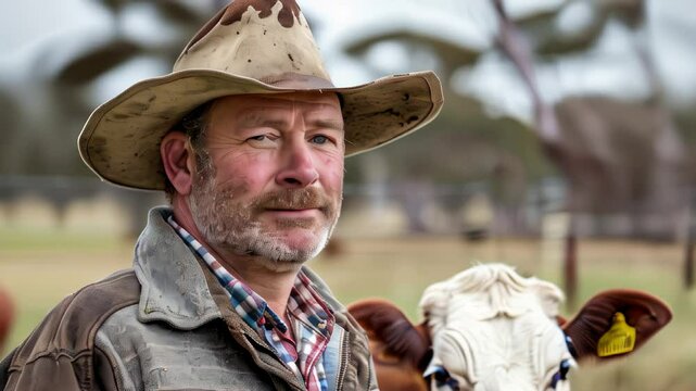 Australian cattle farmer in a wide brimmed hat