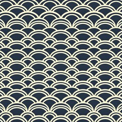 Elegant seamless Japanese wave pattern in cream and navy, ideal for textiles and wallpapers
