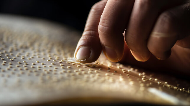 A close-up of braille text being read, Disability Pride Month with copy space