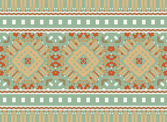 Pixel Indigenous geometry style pattern. seamless ethnic pattern concept. Design for indigenous, fabric, boho, carpet, ikat, tribal, batik, background