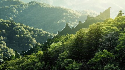 Fototapeta premium Financial growth chart rising through a forest in the Great Smoky Mountains, metaphor for economic growth and natural beauty