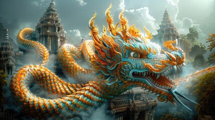 Fototapeta premium Majestic Dragon Guardian of the Ancient Temple