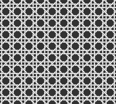 Vector rattan cane bamboo basketwork seamless black and white background pattern texture