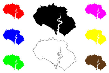 Southampton City and unitary authority area (United Kingdom of Great Britain and Northern Ireland, ceremonial county Hampshire or Hants, England) map vector illustration, scribble sketch map