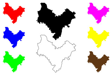 Stratford-on-Avon Non-metropolitan district (United Kingdom of Great Britain and Northern Ireland, ceremonial county Warwickshire or Warks, England) map vector, scribble sketch Stratford on Avon