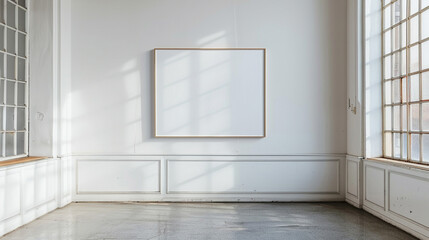 Obraz premium White board hanging on white wall. Generative AI