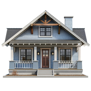 recommend clip art: Charming suburban house with blue siding front porch and gabled roof transparent background clipart