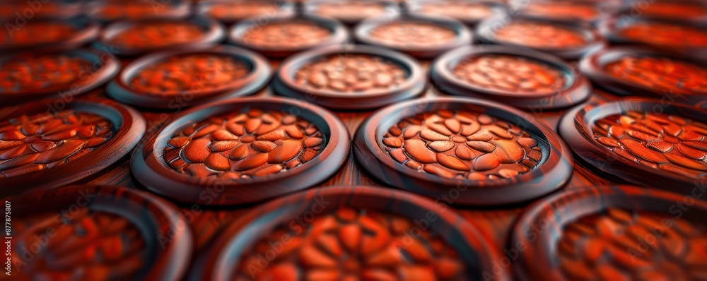 Aufkleber intricate wood pattern design close-up of circular hardwood parts with detailed intricacies and a un