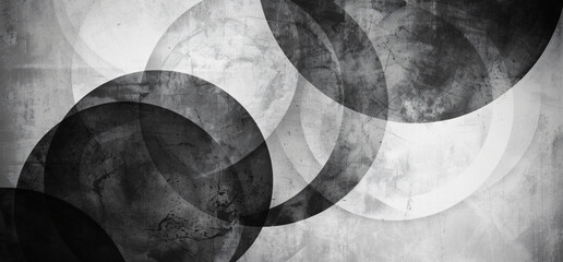 Abstract background with overlapping circles and grunge texture, monochrome design for graphic elements or backgrounds in the style of monochrome design.