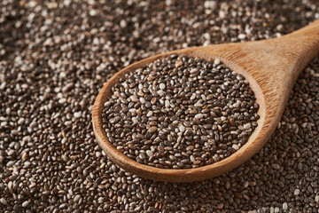 chia seed in wood spoon food background