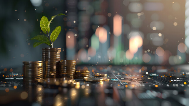 Coin's value growing reflects financial progress.