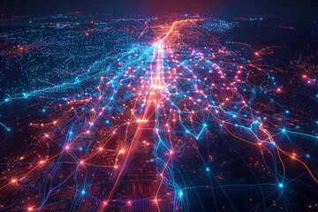 Obraz premium Digital map of California US Network Connection created with Generative AI