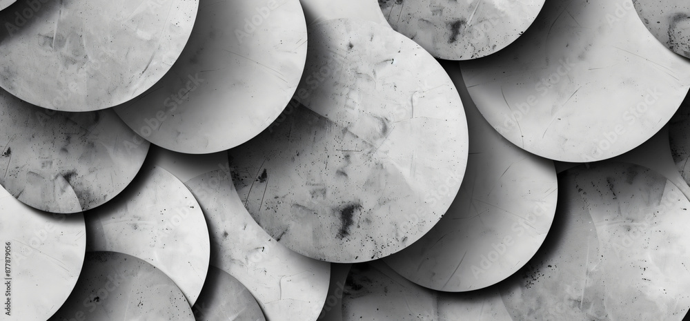 Poster abstract background with overlapping circles and grunge texture, monochrome design for graphic eleme