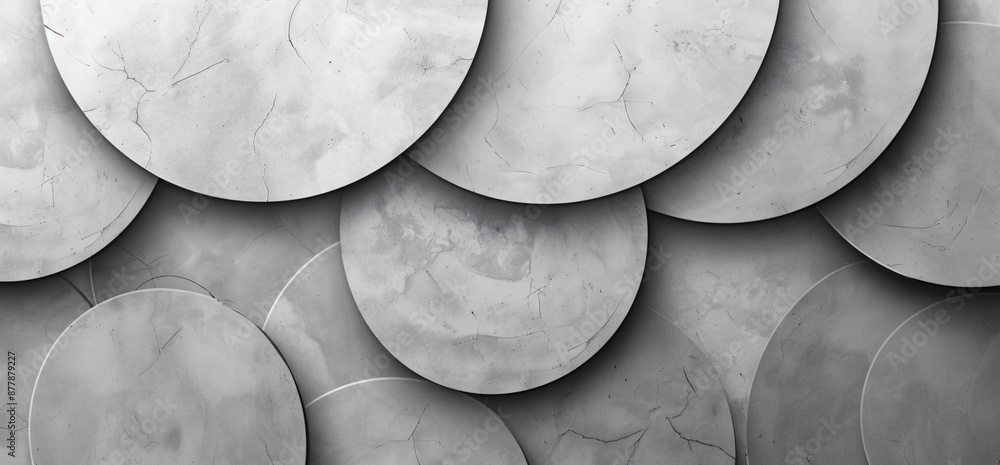 Poster abstract background with overlapping circles and grunge texture, monochrome design for graphic eleme