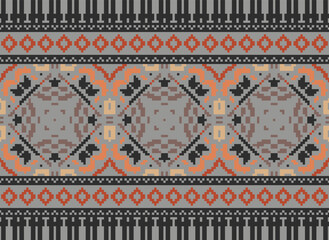 Pixel ethnic seamless pattern design. Aztec fabric mandala textile wallpaper. Tribal native motif boho ornament African American Indian folk