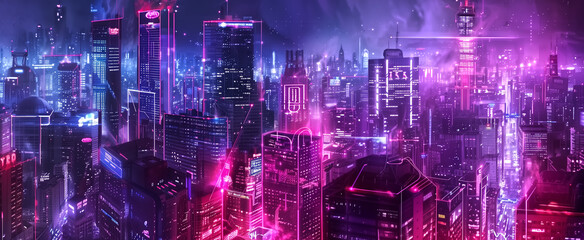 Obraz premium Dreamscape Urban: violet red and Blue Cyberpunk City Image of a