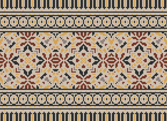 Pixel ethnic seamless pattern design. Aztec fabric mandala textile wallpaper. Tribal native motif boho ornament African American Indian folk