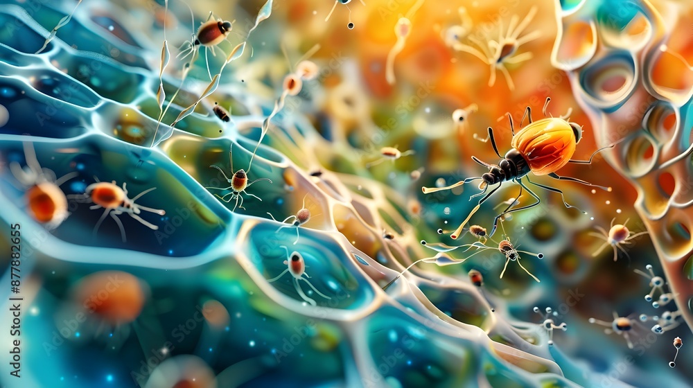Poster click beetle navigating through a stylized glomerulus structure representation
