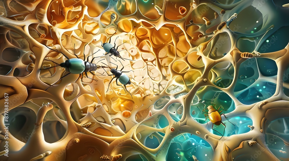 Aufkleber a stylized representation of a click beetle navigating through a glomerulus structure