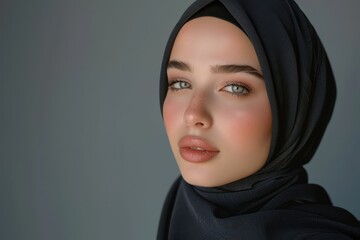 Naklejka premium Close-up Portrait of a Woman in a Black Hijab