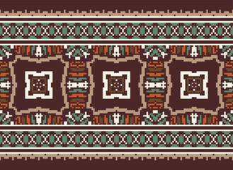 Pixel ethnic seamless pattern design. Aztec fabric mandala textile wallpaper. Tribal native motif boho ornament African American Indian folk