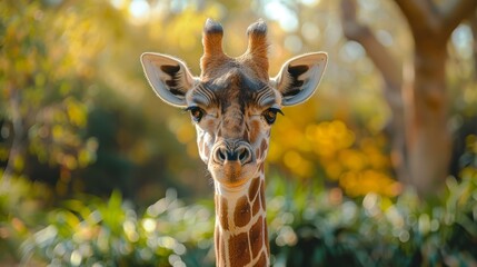 Naklejka premium Curious Giraffe Portrait with Bokeh Background.