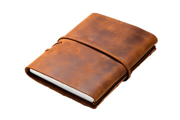 Handcrafted brown leather traveler's notebook with elegant stitching, PNG, transparent background for versatile design projects and travel-themed visuals