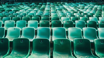 Naklejka premium The outdoor sport stadium in Singapore features rows of multilevel, empty light green plastic grandstand seats
