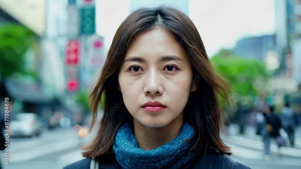 Canvas Prints Asian woman serious face on city street