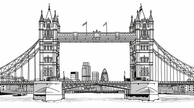 london tower bridge black and white drawing clip art preview