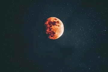 Fototapeta premium A lunar eclipse casting a reddish hue over the moon, creating an eerie yet beautiful celestial spectacle, Generative AI