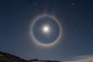 A lunar halo encircling the moon, its delicate arc a celestial halo that inspires wonder and awe in those who behold it, Generative AI 