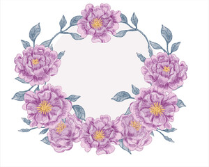 Purple Rose and Peony Watercolor Flower Wreath