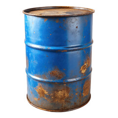 Rusted blue non-metallic barrel isolated on transparent background