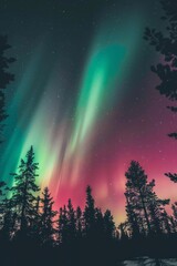 The eerie glow of the Northern Lights, or aurora borealis, shimmering in the Arctic night sky, painting it with hues of green, Generative AI