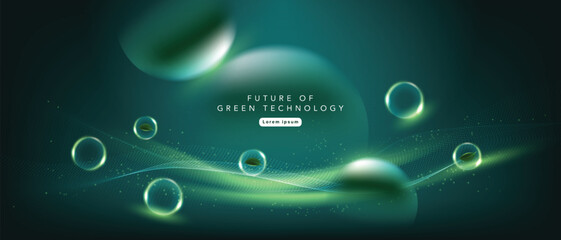 Green technology background with futuristic digital elements, ideal for sustainability and clean energy themes.