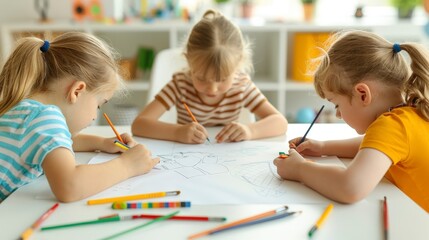 Kids Drawing Together at a Table.