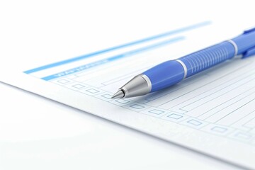 3D Checklist with Blue Pen on White Background, Close-Up View. Concept of Organization, Planning, and Task Management.