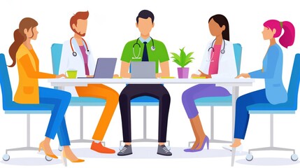 Fototapeta premium Back view of doctors at a table Medical professionals in a meeting