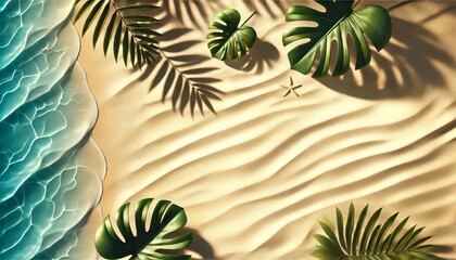 Fototapeta premium Tropical leaves on sandy beach with shadows