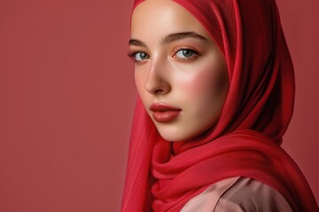 Naklejka premium A Young Woman in a Red Hijab