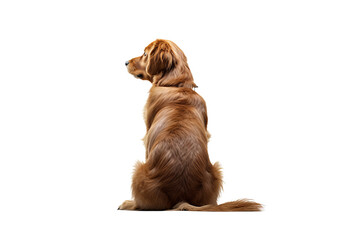 Back view of a dog isolated on white background in PNG format for transparent background...